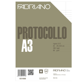 Protocollo 1rigo c/margine 200fg 60gr f.to A3 chiuso (21x29,7cm) Fabriano