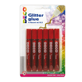 Blister colla glitter 6 penne 10,5ml rosso DECO