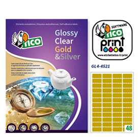 Etichetta adesiva GL4 sagomata oro satinata 100fg A4 45x21mm (48et/fg) Tico