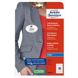 Etichette badge per tessuti ovale 85x50mm (10et/fg) 20fg - inkjet Avery