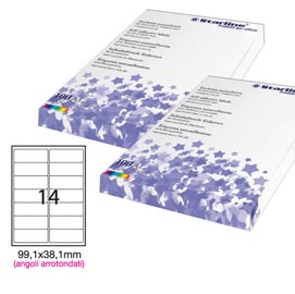 Etichetta adesiva bianca 100fg A4 99,1x38,1mm (14et/fg) angoli tondi STARLINE