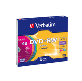 SCATOLA 5 DVD+RW SLIM 4X 4.7GB 120MIN. COLORE