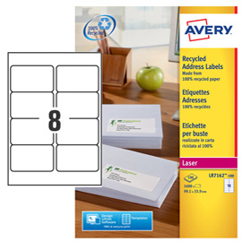 Etichette in carta riciclata bianca - 99,1x67,7mm - Laser - 100 fg Avery