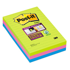 BLOCCO 90foglietti Post-it® Super Sticky RIGHE 101x152mm 660-3SSUC COLORI ULTRA