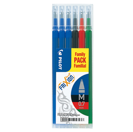 Set 6 refill FRIXIONball 0.7mm 3 blu,1 nero, 1 rosso, 1 verde PILOT