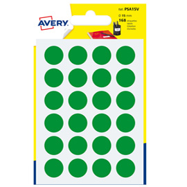 Blister 168 etichetta adesiva tonda PSA verde Ø15mm Avery