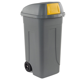 Bidone mobile Cento Push 100Lt grigio c/coperchio giallo per raccolta diff.