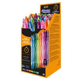 Box 30 penne sfera scatto 10 colori assortiti Gelocity quick dry BIC®