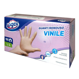 Scatola da 100 guanti monouso in vinile NON talcato Tg. M/L Logex