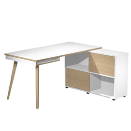 Workstation Midi 130x120xH81,5cm gambe in legno Bianco/Rovere