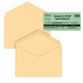 500 buste GIALLO POSTALE gommata carta riciclata FSC® 120x180mm 80gr Pigna