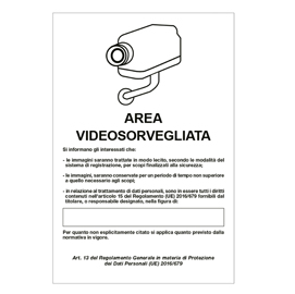 Cartello alluminio 20x30cm 'Area videosorveglianza con registrazion' rif.GDPR'