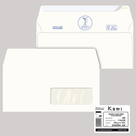 500 buste KAMI STRIP bianca carta riciclata FSC c/finestra 110x230mm 100gr Pigna