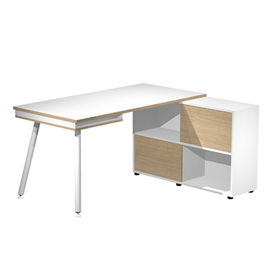 Workstation Maxi 160x140xH81,5cm gambe in metallo Bianco/Rovere