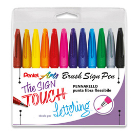 Astuccio 12 Sign Pen Brush colori assortiti Pentel